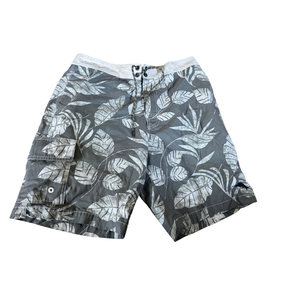 Tommy Bahama Relax Mens Grey Tropical Leaf Cargo Board Shorts Swim Trunks Size M